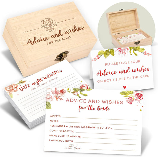 Advice For The Bride Cards - 50 Pcs Wedding Advice Cards For Bridal Shower Decorations, Marriage Advice And Wishes Cards For Engagement Party Games, Advice Box For Wedding Shower Decor