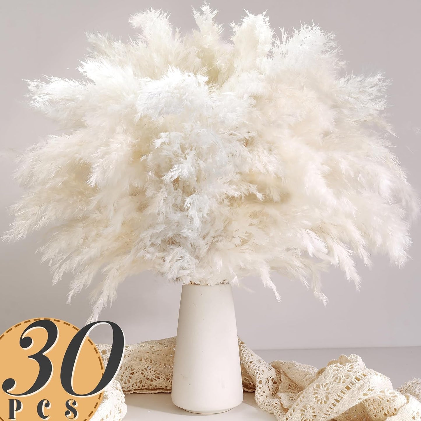40PCS White Pampas Grass for Home Decor - Elegant Boho Decor - Premium Quality Pampas Grass Stems - Perfect for House, Nursery, Western, Wedding, Table, and Bohemian Decor