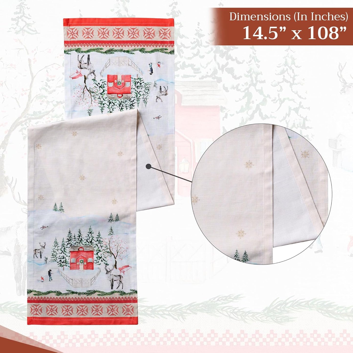 Maison d' Hermine Table Runner 100% Cotton Single Layer Table Runners 108 inches Long for Thanksgiving Christmas Decorations Home Kitchen Dining Party Wedding (Rural Christmas, 14.5" x 108")