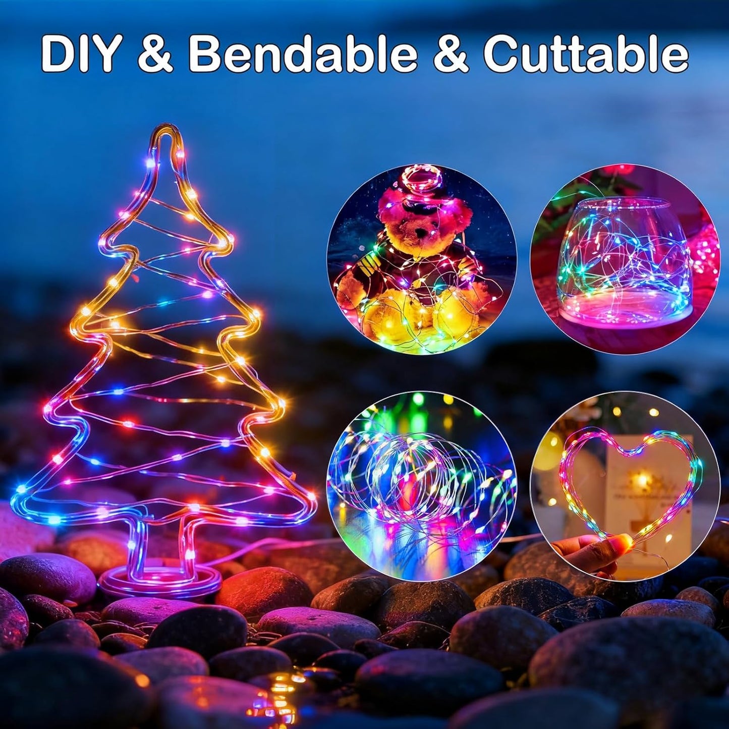 ZNYCYE 6 Pack Fairy Lights Battery Operated, 8.2 Ft 50 LED With Timer, 8 Modes Christmas Lights, Waterproof for Indoor Wedding Decorations (Red Green White)