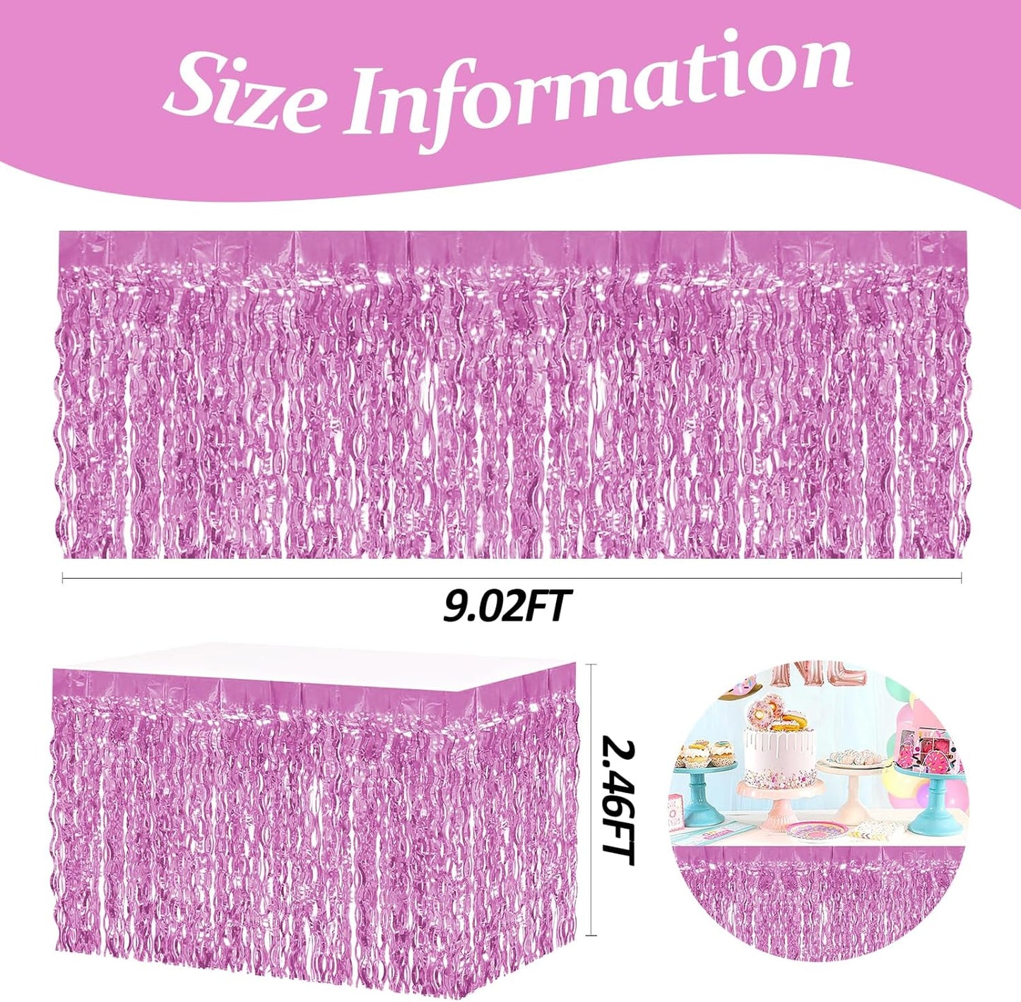 4P Wavy Metallic Tinsel Foil Fringe Table Skirts for Rectangle Tables Backdrop Garland Curtains for Parade Floats Wedding Birthday Parties Decoration Graduation 2025 Christmas (Pink)