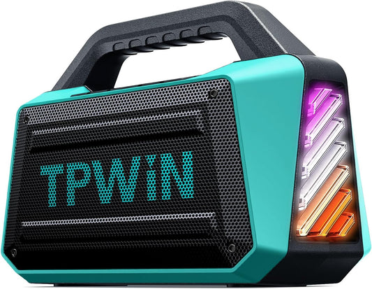 Powerful 80W Outdoor Bluetooth Speaker: IPX6 Waterproof, Rugged, 20H Playtime, Deep Bass, Lightshow, TWS, BT 5.3 Wireless, Portable for Travel Hiking Camping Beach Pool - Teal