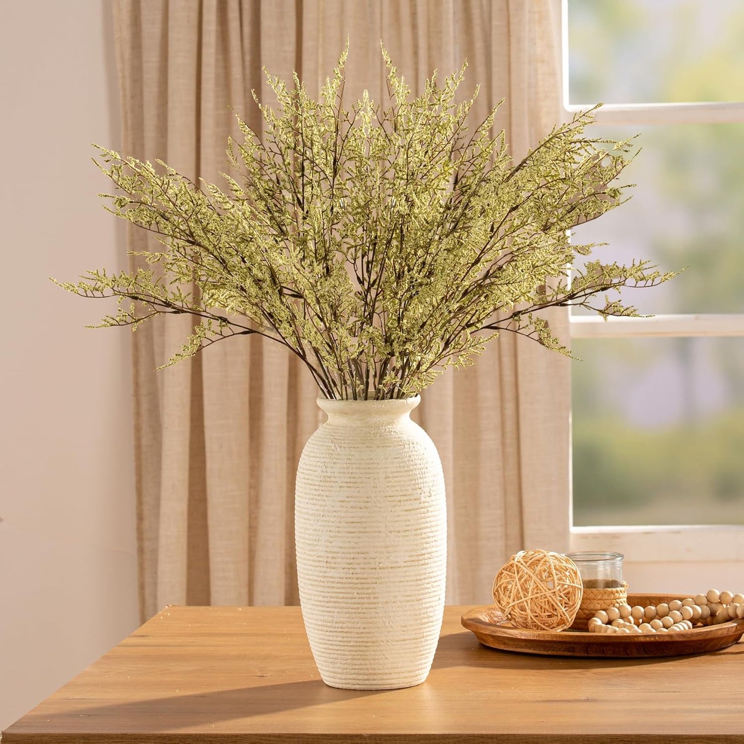 Ceramic Flower Vase, 12.5" Large Rustic Farmhouse Vases Home Decor Tall Pottery Decorative Pampas Vase for Table Living Room Entryway Mantel Bookshelf Bedroom Bathroom Kitchen-White