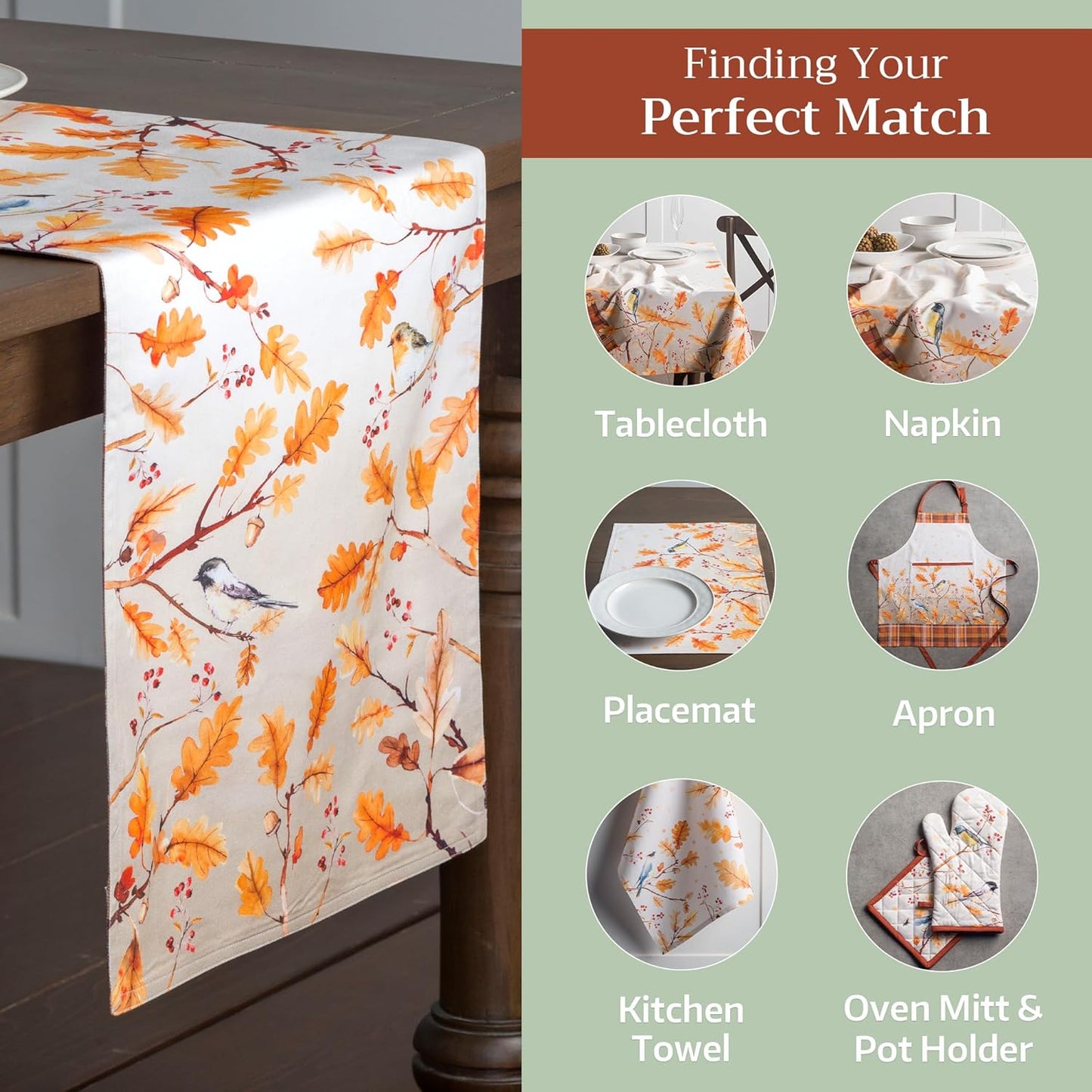 Maison d' Hermine Table Runner 100% Cotton Double Layer Table Runners 108 inches Long for Thanksgiving Christmas Decorations Home Kitchen Dining Party Wedding (Oak Leaves, 14.5" x 108")