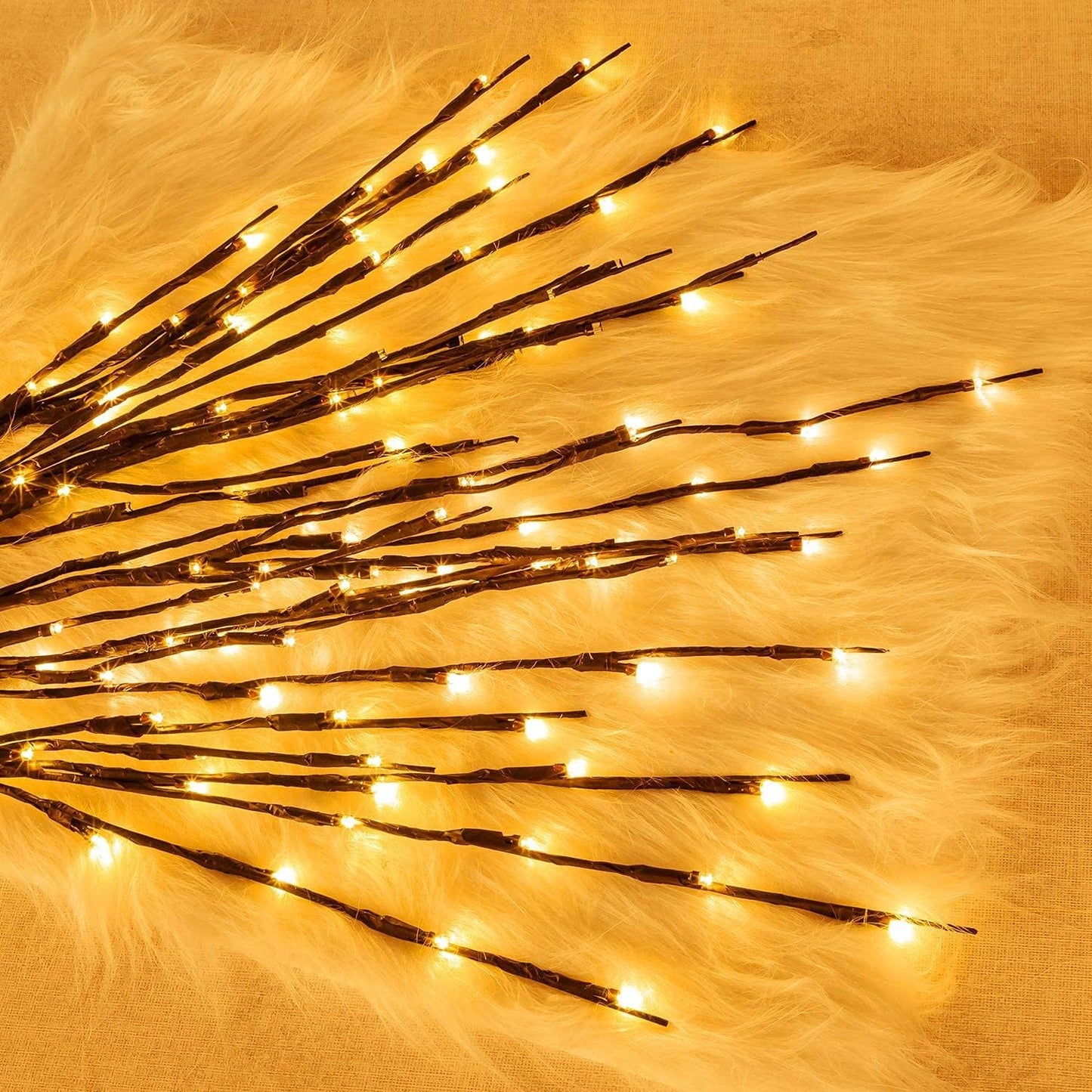 Lights Twig - 60 LED Waterproof & Battery Operated Branch Lights for Vases, Magical Light Up Twigs for Create Christmas Ambience and Lighting Up Dark (3 Pack, Warm Yellow)