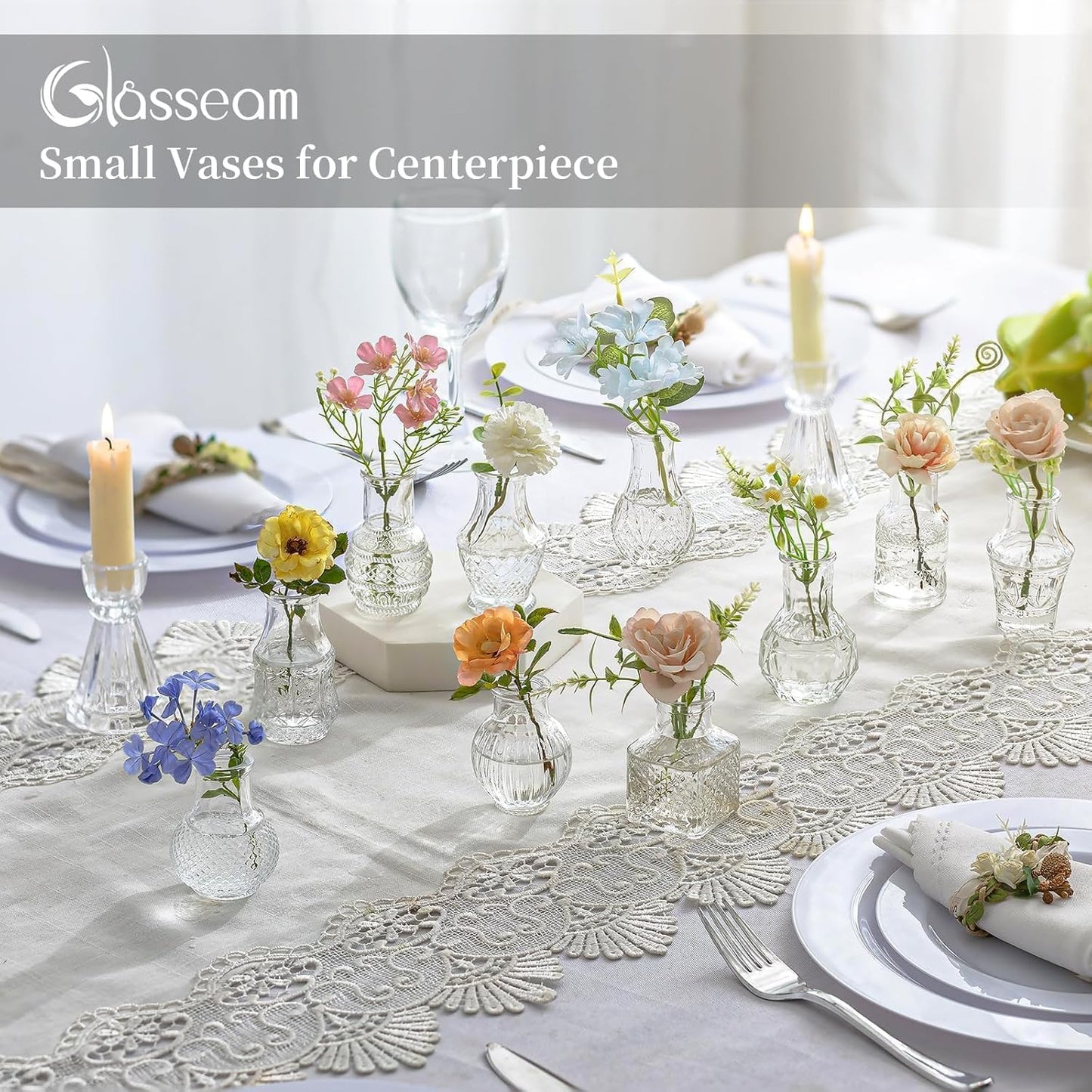 Glasseam Small Bud Vases for Centerpieces: 40PCS Mini Clear Glass Vase Set for Flowers Decor Wedding Party Baby Shower Dining Table Decorations Centerpiece