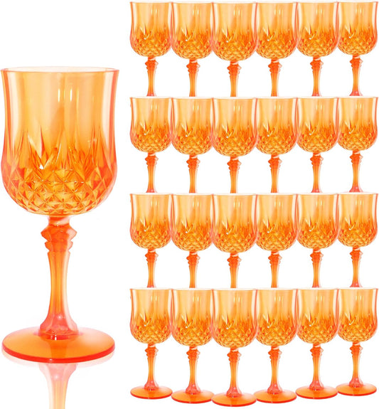 Plastic Wine Glasses，Orange Goblets Vintage Style Cordial Drinking Glasses for Wedding Reception, Halloween Grand Event Party Supplies (24, Pumpkin orange)