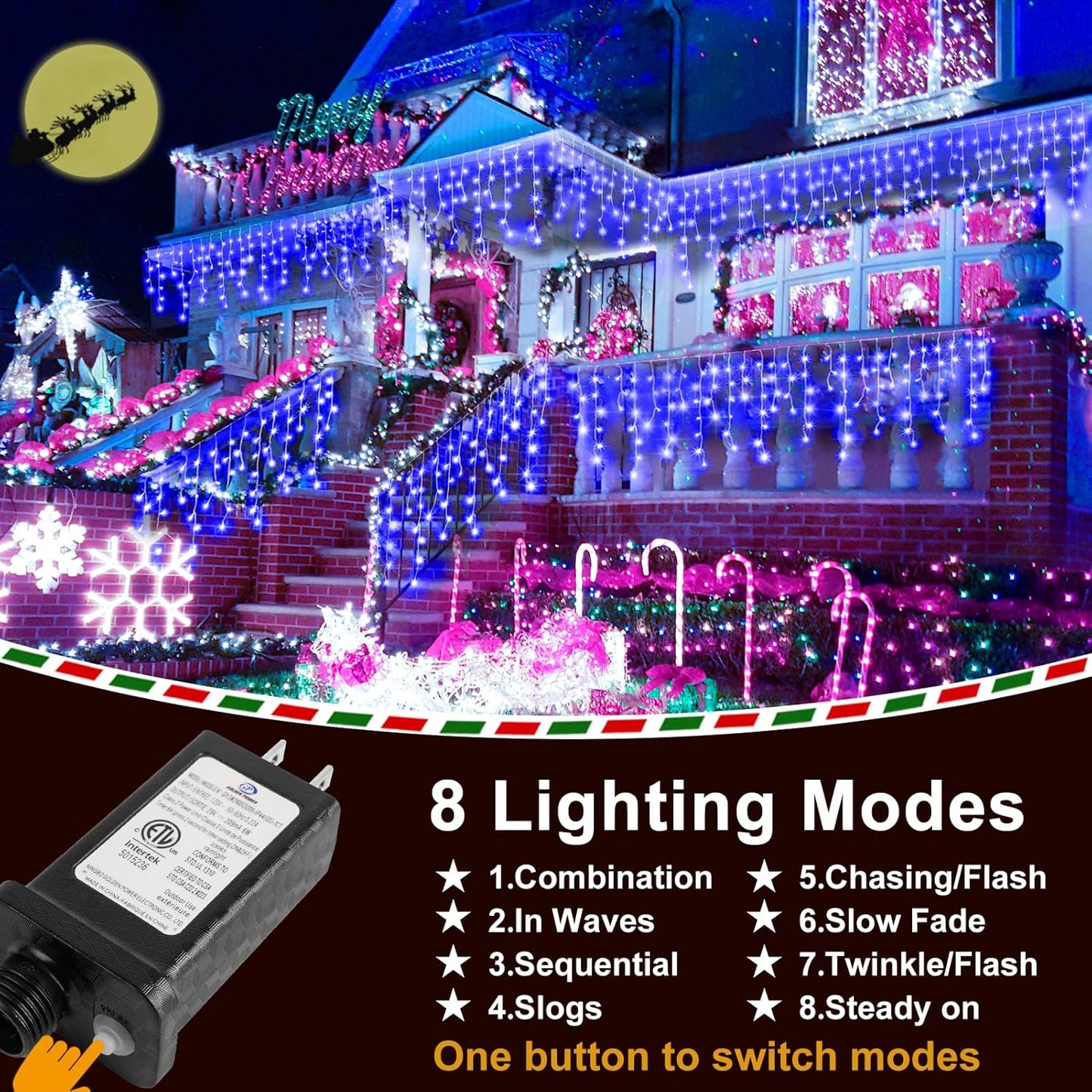 KNONEW 164FT 1600 LED Christmas Lights Outdoor Decoration Blue Timer 8Modes Hanging Fairy String Lights with 320 Drops, Plug in Waterproof Indoor Decor for Holiday Wedding Party Window Garden