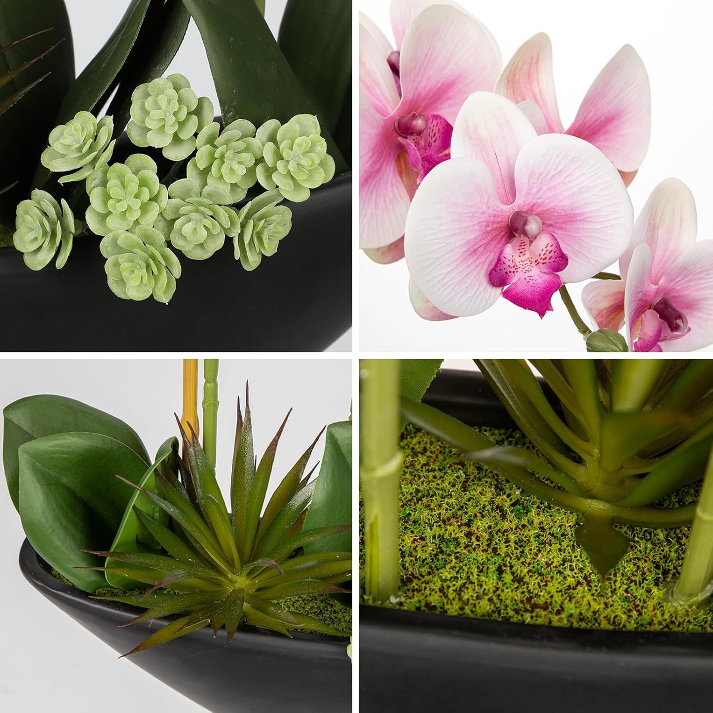 Briful Pink Orchid Fake Flowers 17in Artificial Orchid Silk Flowers in Black Pot Faux Orchid Arrangement for Home Office Bathroom Table Centerpiece Modern Decor