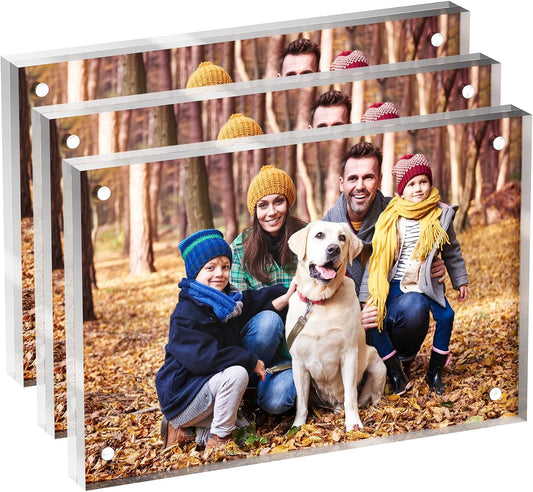 5x7 Acrylic Picture Frame 3 Pack, Clear Freestanding Double Sided Frameless Magnetic Photo Frames, Desktop Display Decor Gift