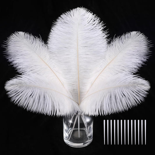 SOGUGOM White Craft Ostrich Feathers - 30PCS 6-8 inch Ostrich Feathers Kit for Centerpieces, Kindergarten Crafts, Hats and DIY Projects(White)