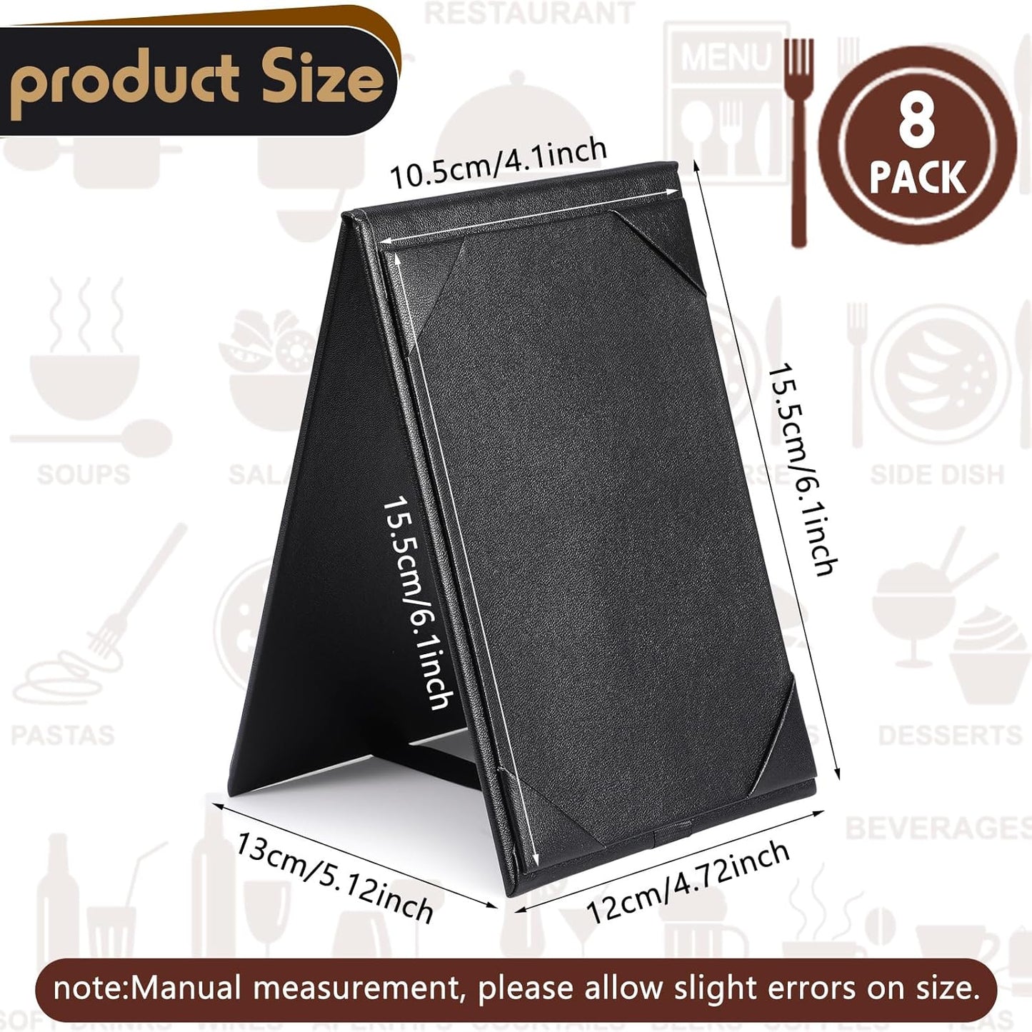 Gerrii Leatherette Table Tents Black PU Leather Menu Covers Bulk Double Sided Frame Sign Holders 2 Side Drink Dessert Menu Folders for Restaurant Coffee Cafe Bar Wedding Supplies(8 Pack,4 x 6 Inch)