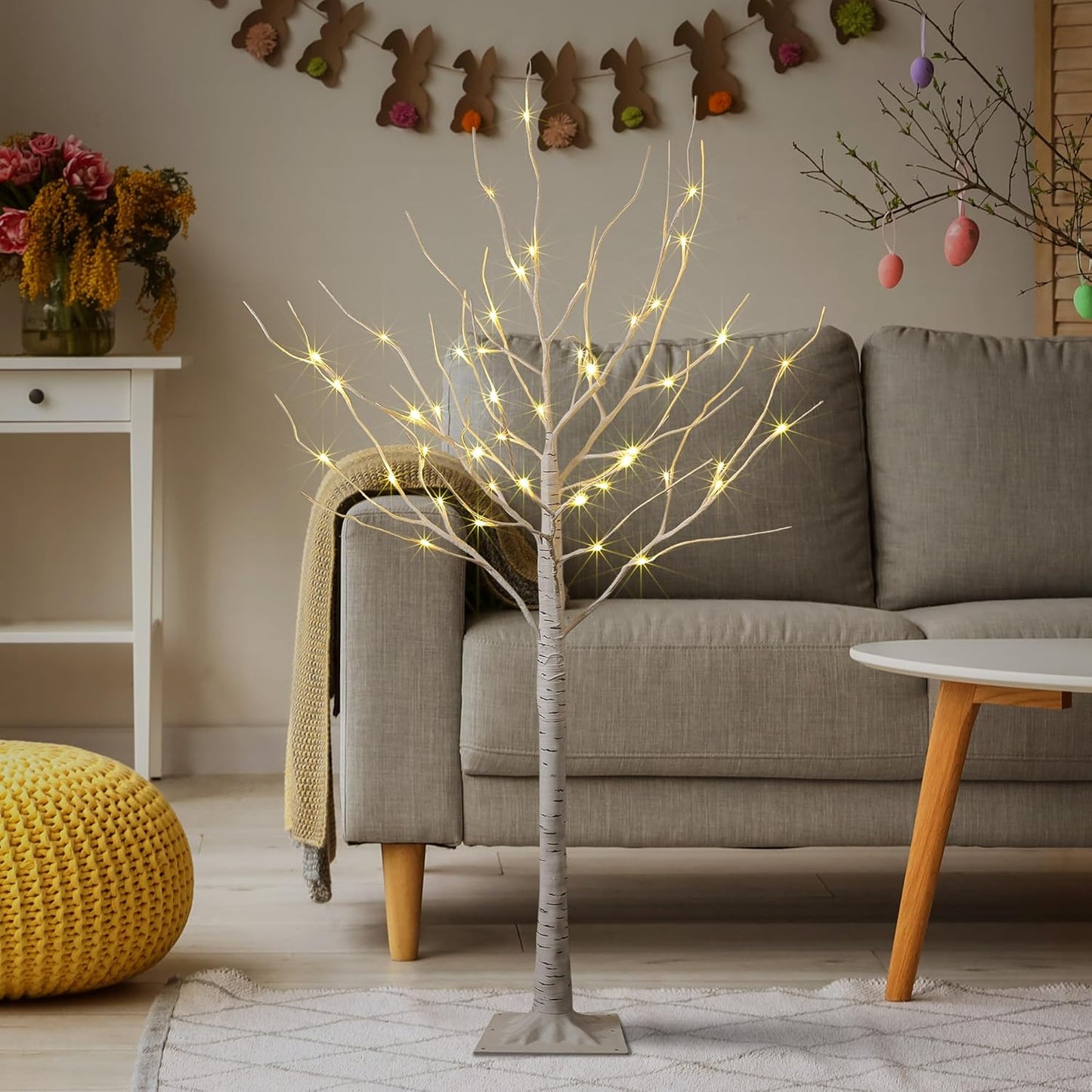 LIGHTSHARE 4 Feet Birch Tree, 48 LED Lights, Warm White, for Home, Festival, Party, and Christmas Decoration, Indoor and Outdoor Use