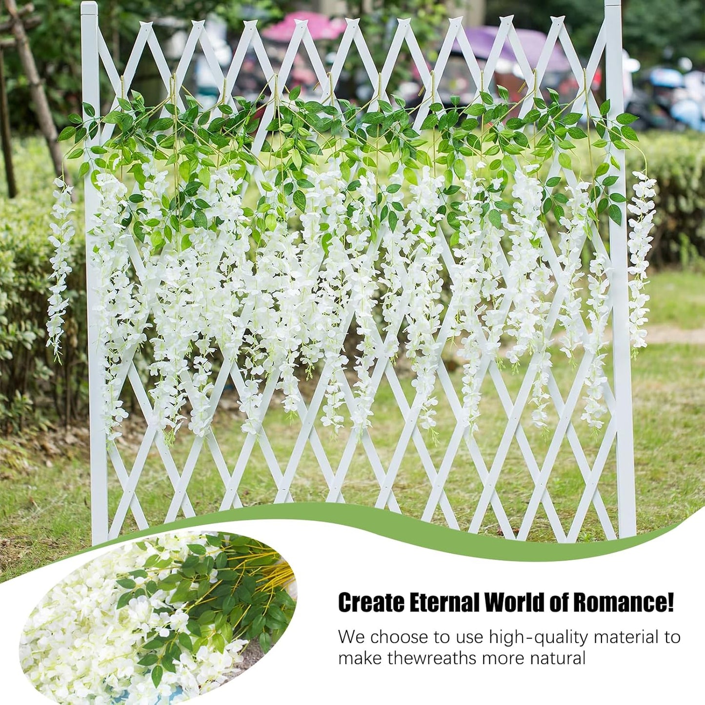 5 Pack Green White Wisteria Hanging Flowers, 3.44 Ft Fake Hanging Flowers, Artificial Wisteria Garland Vines for Wedding Room Backdrop Outdoor Patio Garden Decoration