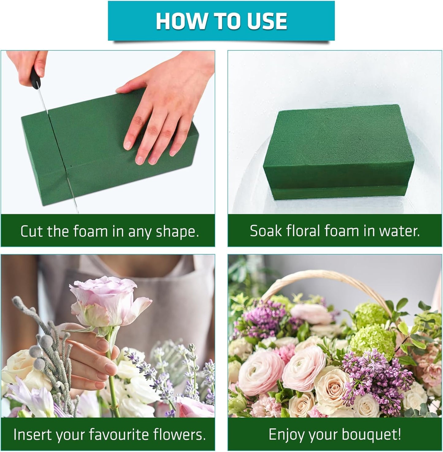 FLORABELS 8 PCS Wet Floral Foam Blocks for Fresh Flowers, Each (9"L x 4.1"W x 2.7"H)Green Foam for Flower Arrangements, Florist Foam Bricks for Weddings, Birthdays Gifts, Flower Foam Blocks for Crafts