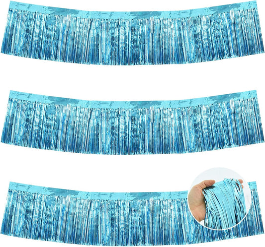 BEISHIDA 3 Packs Metallic Foil Fringe Garland Baby Blue Wall Hanging Tinsel Fringe Banners for Car Floats Bridal Shower Wedding Birthday Easter Graduation Holiday Party Decoration(30 Feet)
