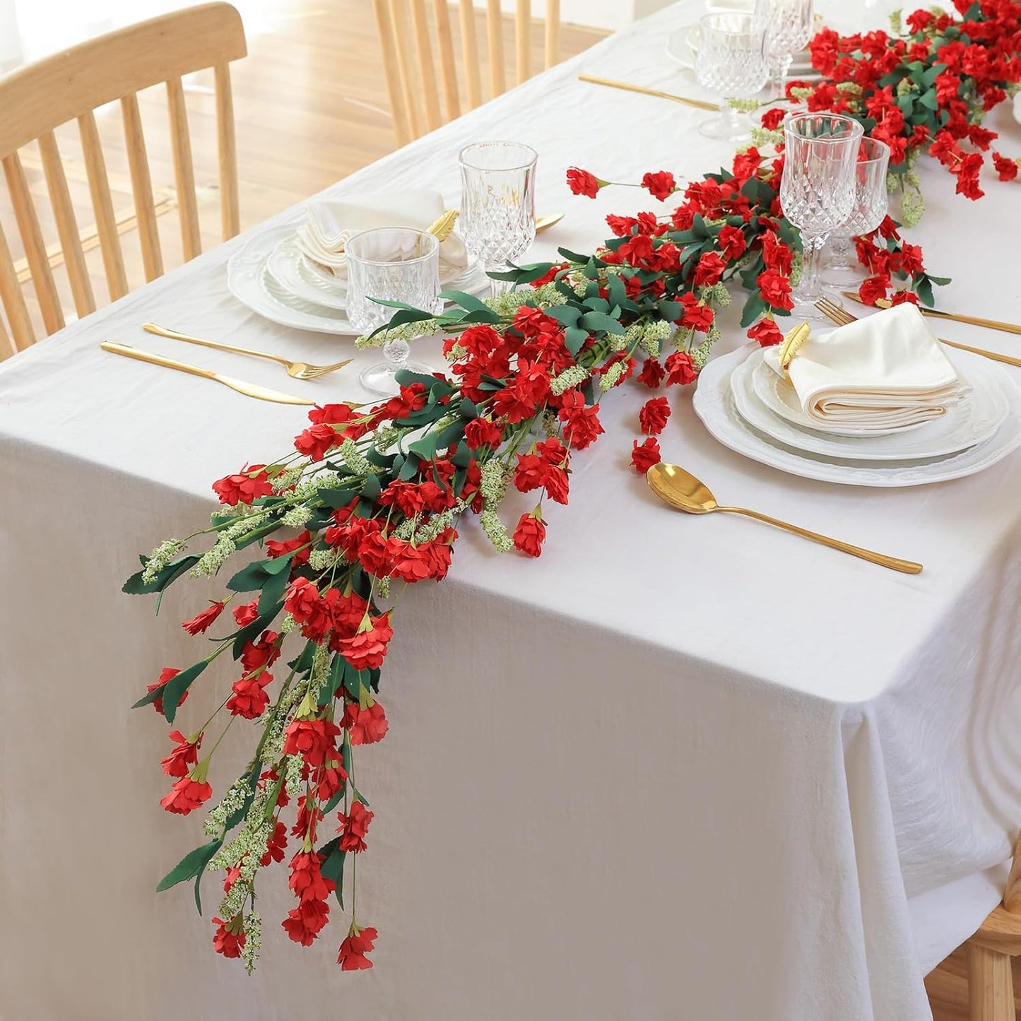 Mizii Burgundy Artificial Flower Garland 6FT Fake Wildflower Floral Garland Hanging Vines Spring Summer Flowers Decorations for Mantle Table Centerpieces Room Wall Fireplace Wedding Decor (Burgundy)