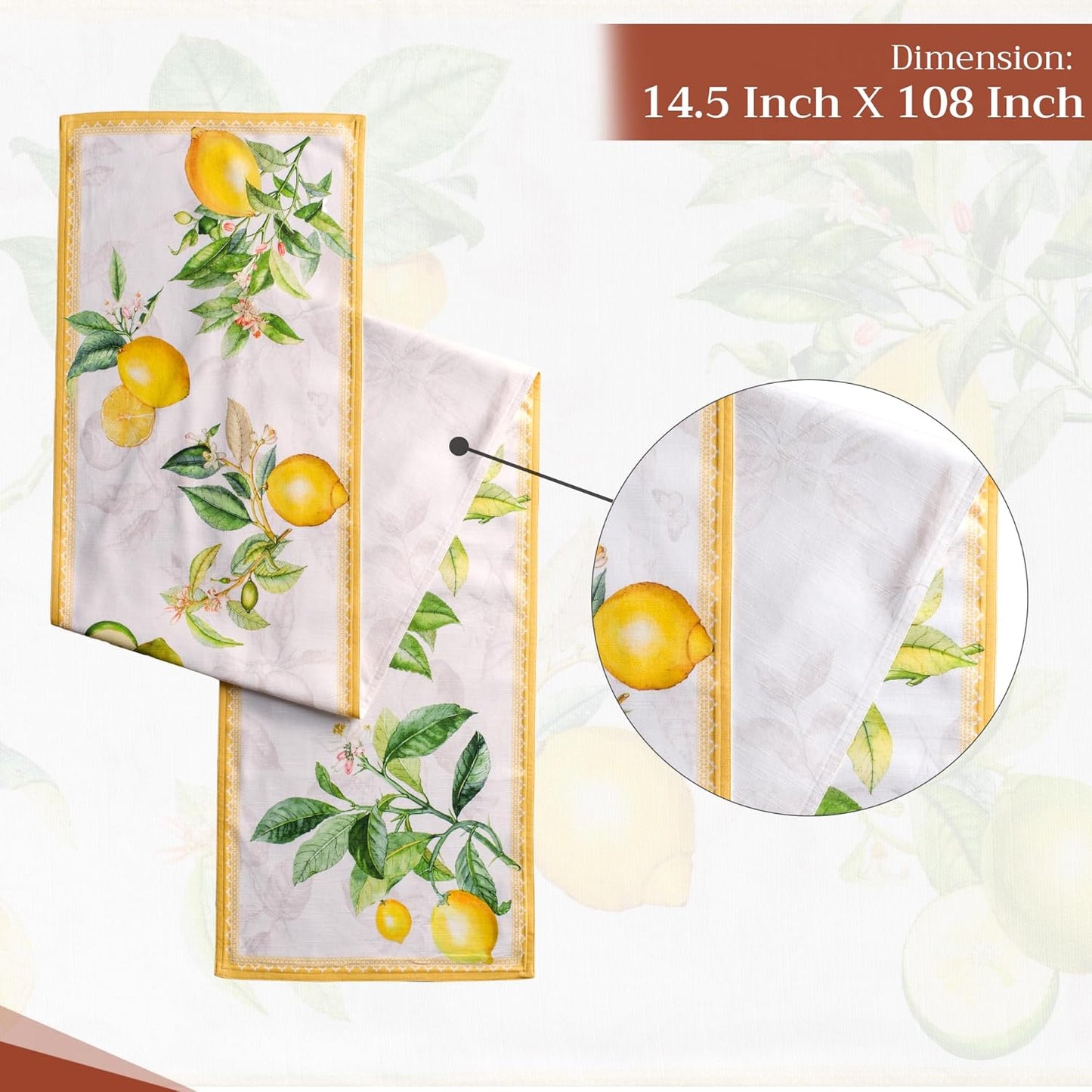 Maison d' Hermine Table Runner 100% Cotton Double Layer Table Runners 108 inches Long Decorative for Home Kitchen Dining Party Wedding Bridal Shower Spring Summer (Limoncello, 14.50" x 108")