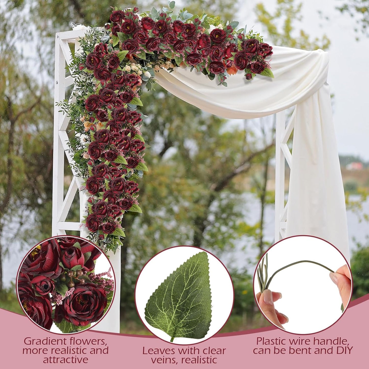 8 Bundles Artificial Peonies Flowers Boho Faux Flowers Arrangements Artificial Centerpiece Spring Bouquet Floral Wedding Decoration for Vase(Burgundy)