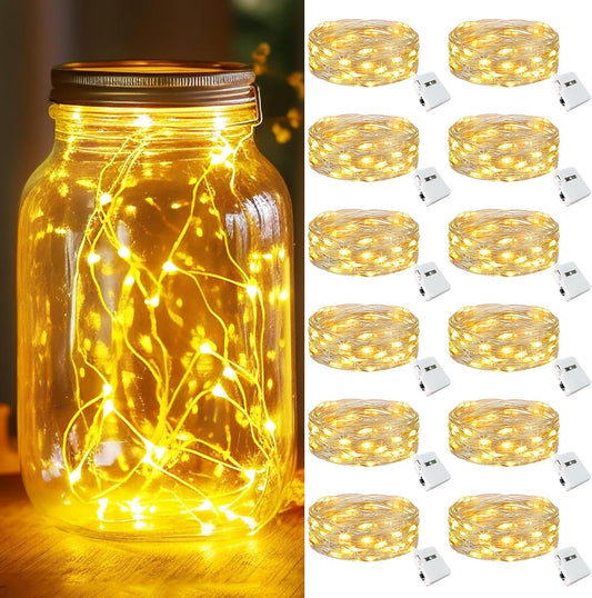 kolpop 12 Pack LED Fairy Lights Battery Operated, Mini Twinkle String Lights Battery Powered Waterproof for Christmas Mason Jars Party