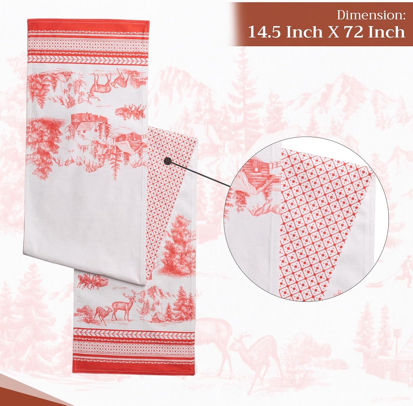 Maison d' Hermine Table Runner 100% Cotton Double Layer Table Runners 72 inches Long for Thanksgiving Christmas Decorations Home Kitchen Dining Party Wedding (Winter Jouy, 14.5" x 72")