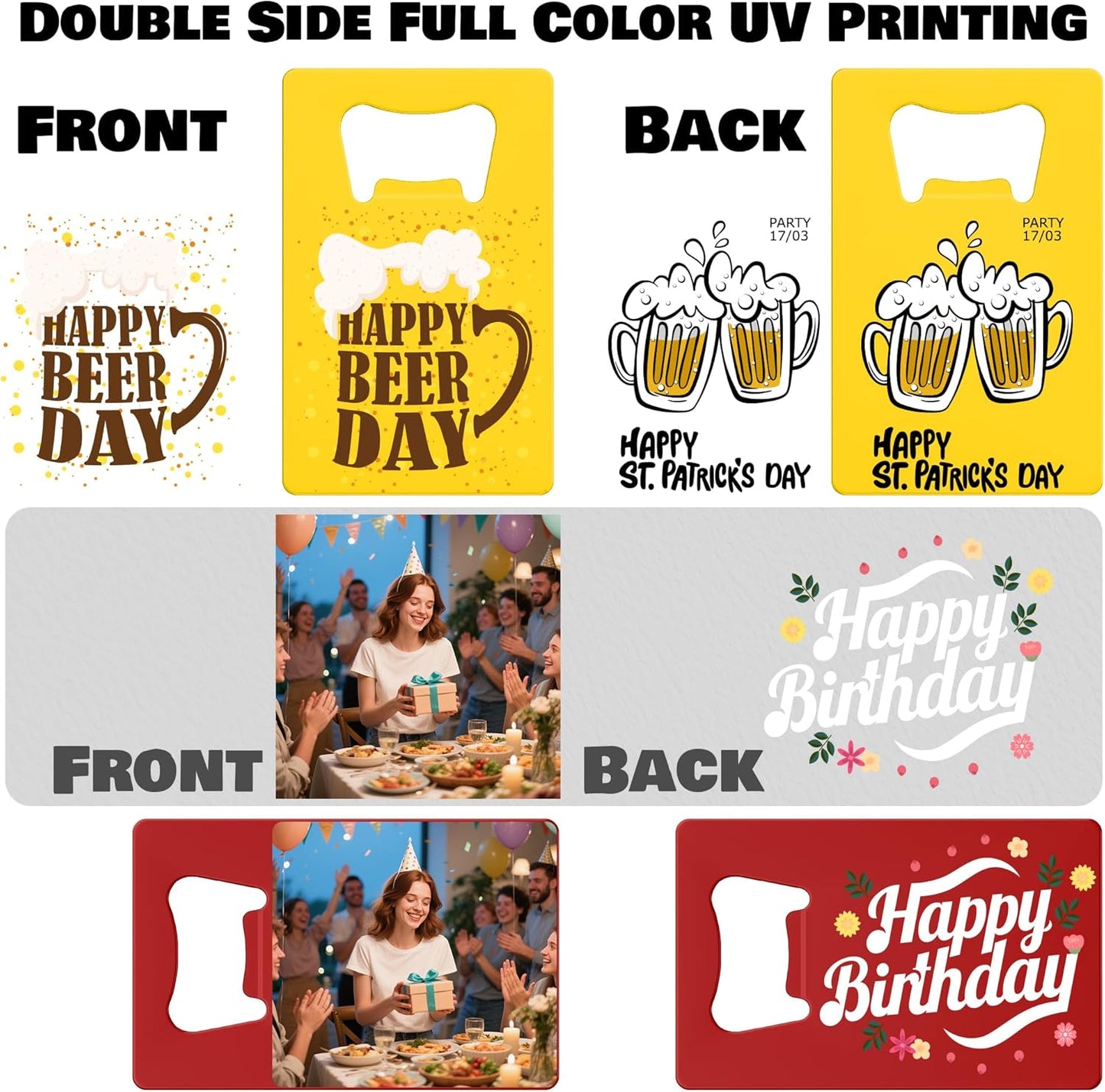 4-100 Pcs Custom Bottle Opener, Personalized Stainless Steel Credit Card Bottle Opener, Full Color Print Custom Beer Can Opener Bulk for Bar, Wedding Favors, Party, Promotion, Groomsmen Gift (Red)