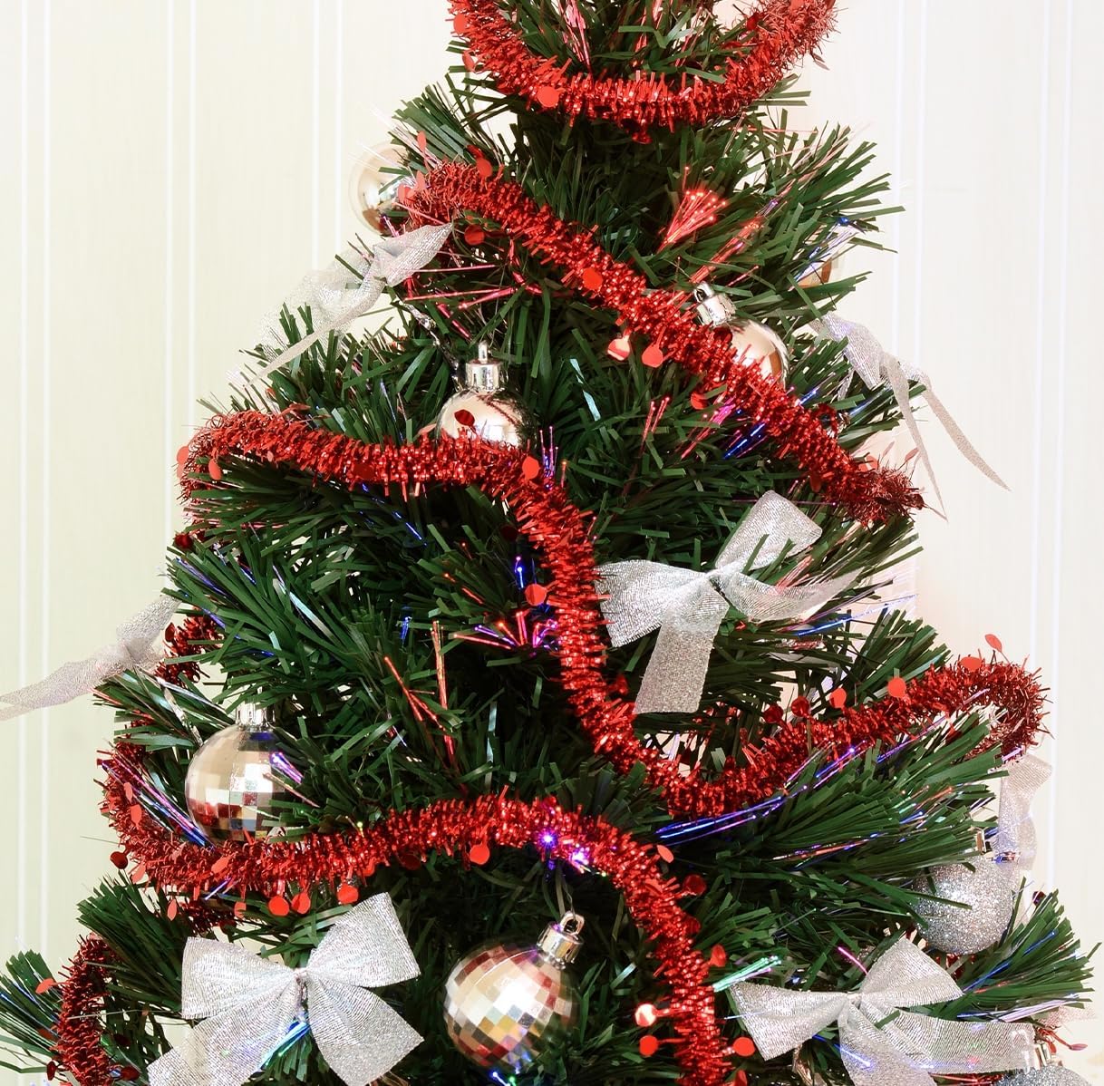 Mandala Crafts Hot Pink Tinsel Garland - Thin Metallic Foil Glitter Mini Garland for Christmas Tree, Party, Wedding Decor, and Holiday Decorations