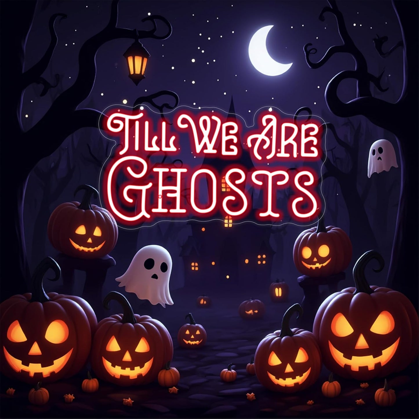 Til We Are Ghosts Neon Sign Halloween Party LED Neon Light Home Decor Gothic Wedding Backdrop Decoration Personalized Gift, Valentines Gift Birthday Party, Anniversary Engagement Gift-Red