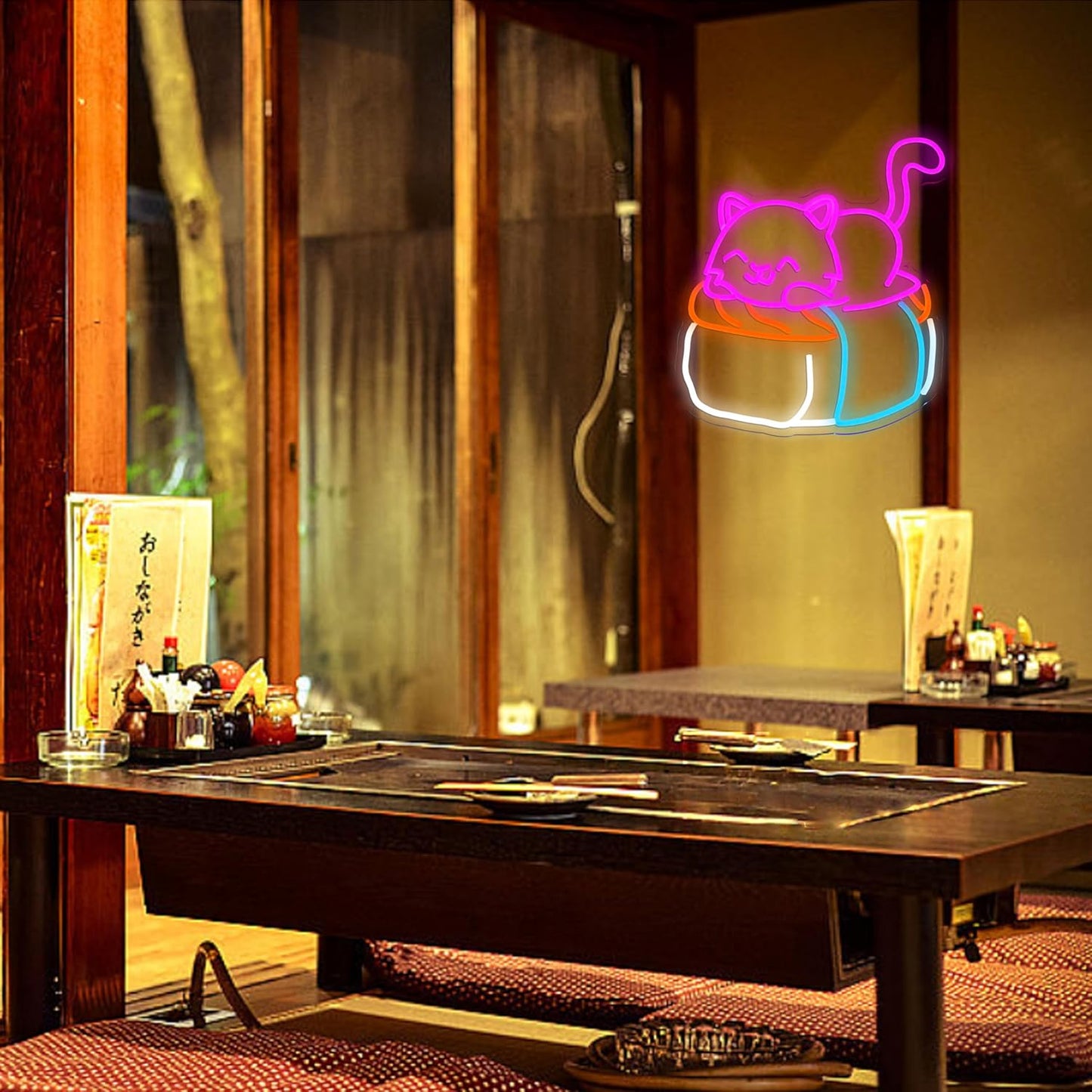 Sushi Cat Neon Sign Delicious Japanese Sushi LED Light Sign for Wall Decor Dimmable Cute Cat Neon Light for Sushi Shop Japanese Restaurant Kitchen Supermarket Cafe Bar home Party Girl Boy