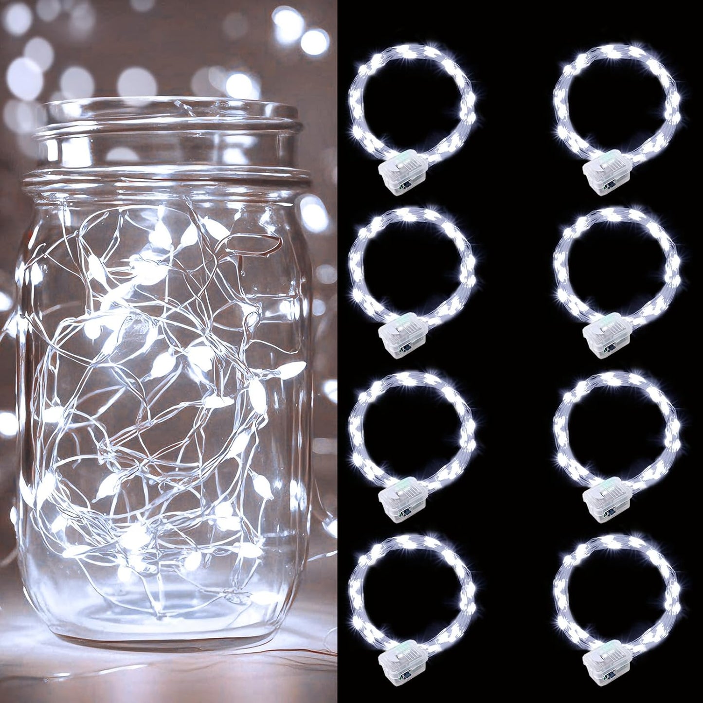 pozzolanas 8 Pack White Battery Operated String Lights - 7ft Waterproof Fairy Lights with 20 LEDs for Home, Mason Jar, Party, Wedding, Halloween, Christmas Decorations