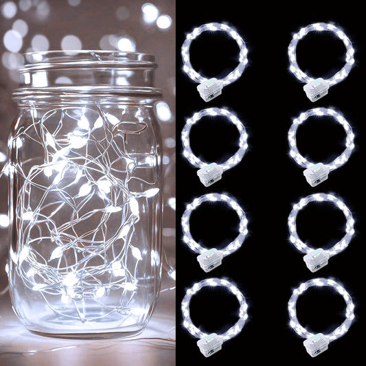 pozzolanas 8 Pack White Battery Operated String Lights - 7ft Waterproof Fairy Lights with 20 LEDs for Home, Mason Jar, Party, Wedding, Halloween, Christmas Decorations