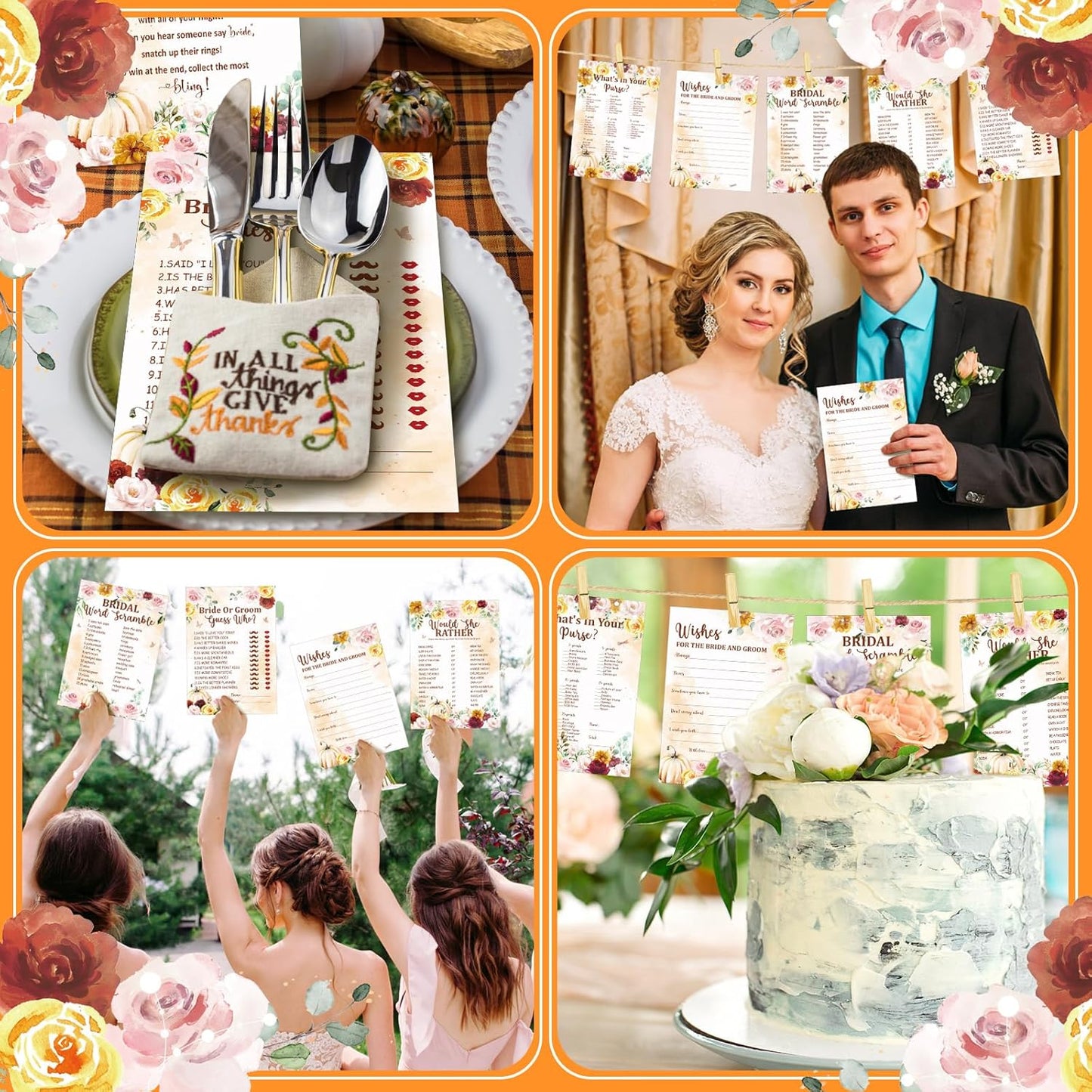 Estune 331 Pcs Bridal Shower Games Supplies, 5 Sets 250 Pcs Wedding Cards 1 Put a Ring on It Bridal Shower Games with 60 Rings and 20 Pencils(Fall in Love)