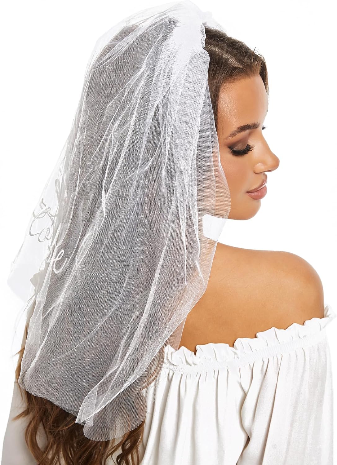 Bride To Be Embroidered Veil - Embroidered Veil for Bachelorette Party, Bach Party Favors Accessory, Bride To Be Headband, White Head Peace for Bridal Shower, Engagement Party, Wedding and Gift