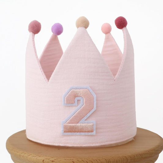 Muslin Crown Hat 1-3 Birthday For Baby Boy Girl Party Decoration Blue Pink Headband