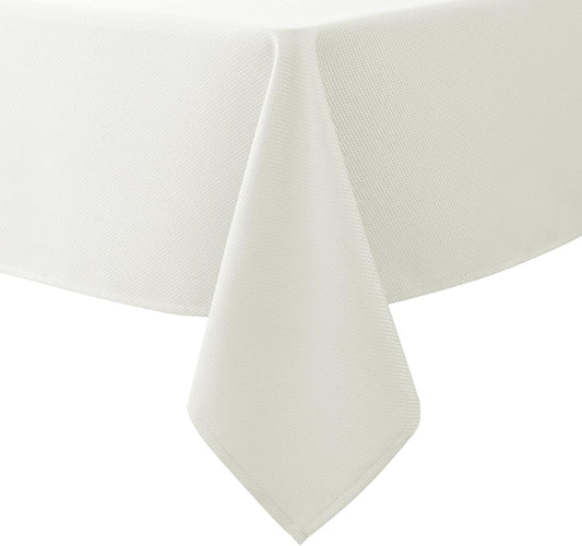Biscaynebay Textured Fabric Tablecloths 70x120 Inches Rectangular, Ivory Water Resistant Tablecloths for Dining, Kitchen, Wedding, Parties etc. Machine Washable