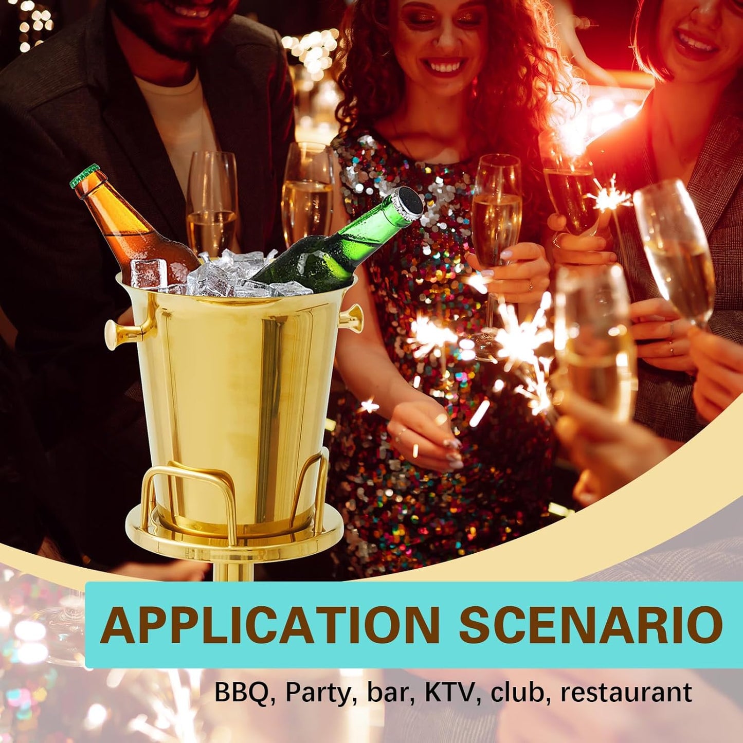 Lallisa 2 Pieces Wine Ice Bucket with Stand Stainless Steel Standing Champagne Ice Bucket Cube Container on Stand for Beer KTV Club Bar BBQ Wedding 35.8in 5L (Gold)