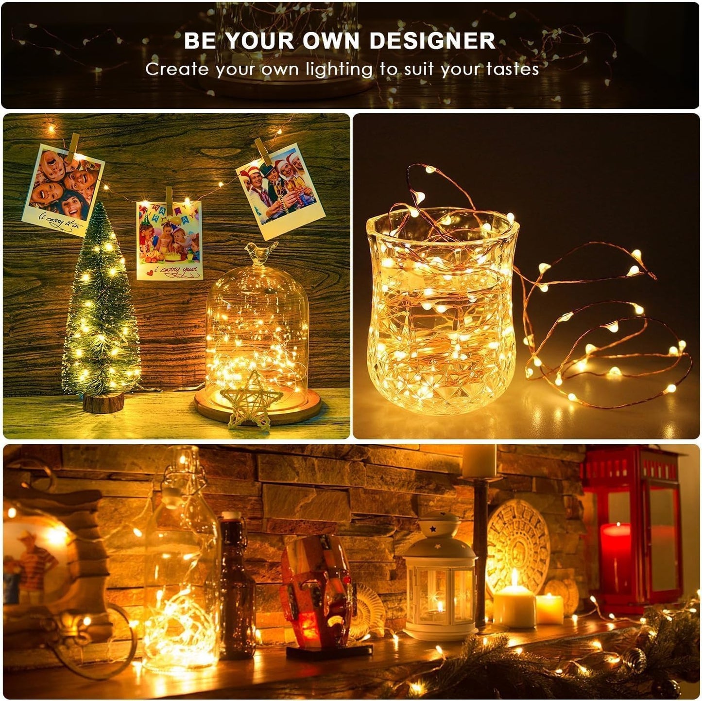 ANJAYLIA 4 Pack Fairy Lights 33ft 100 LED String Lights Battery Operated Mini Twinkle Starry Lights for Wedding, Party, Christmas, Decor, Warm White