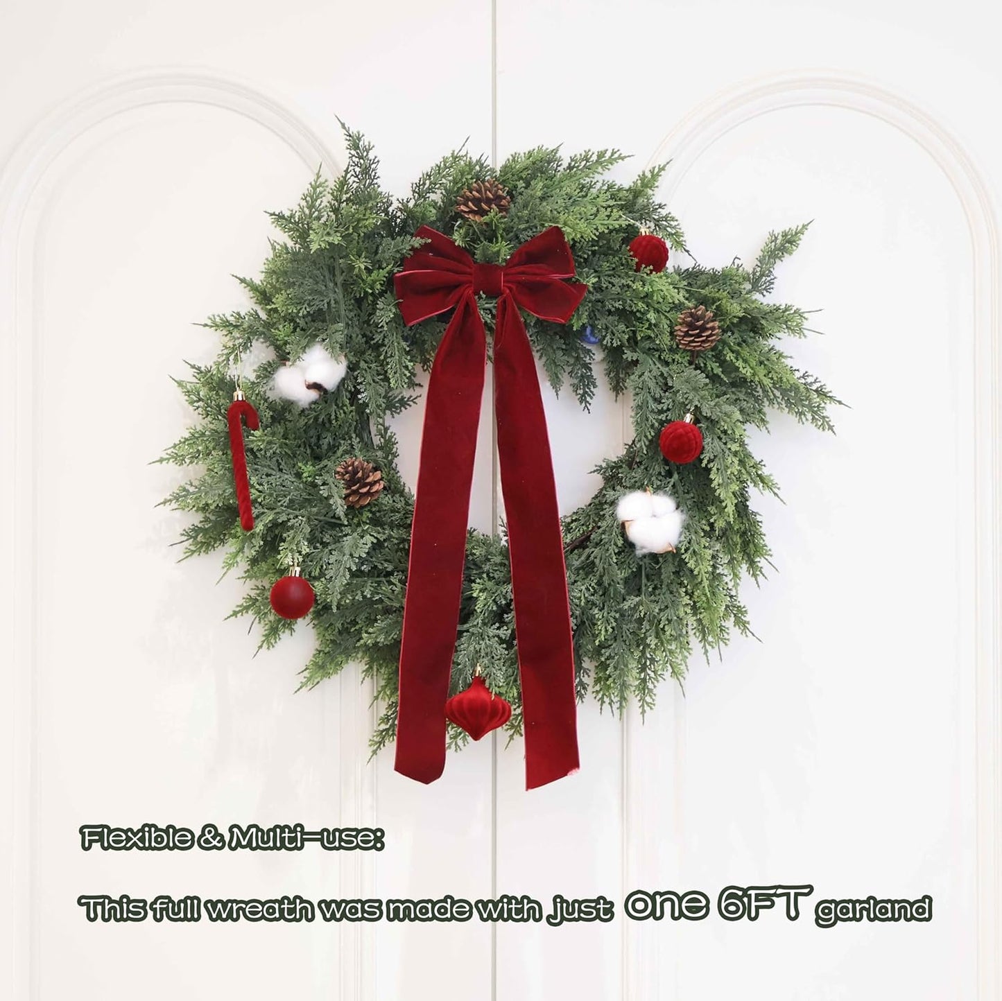 12FT Christmas Cedar Garland Artificial Real Touch Thickness Realistic Greenery Pine Garland for Mantle Fireplace Outdoor Indoor Christmas Decorations