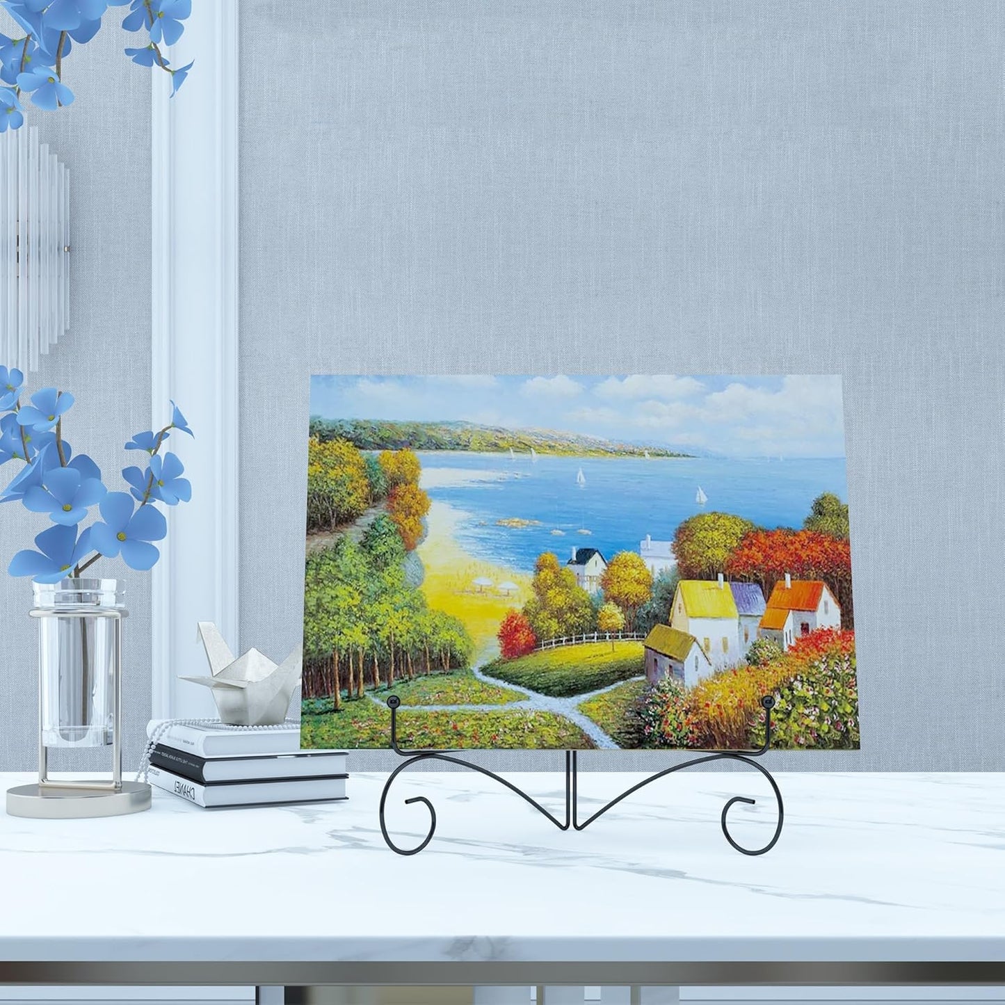 10 Inch Display Plate Holder with Folding Design, Metal Table Stand for Home Decoration, Picture Easel, Photo Frame Stand - Black