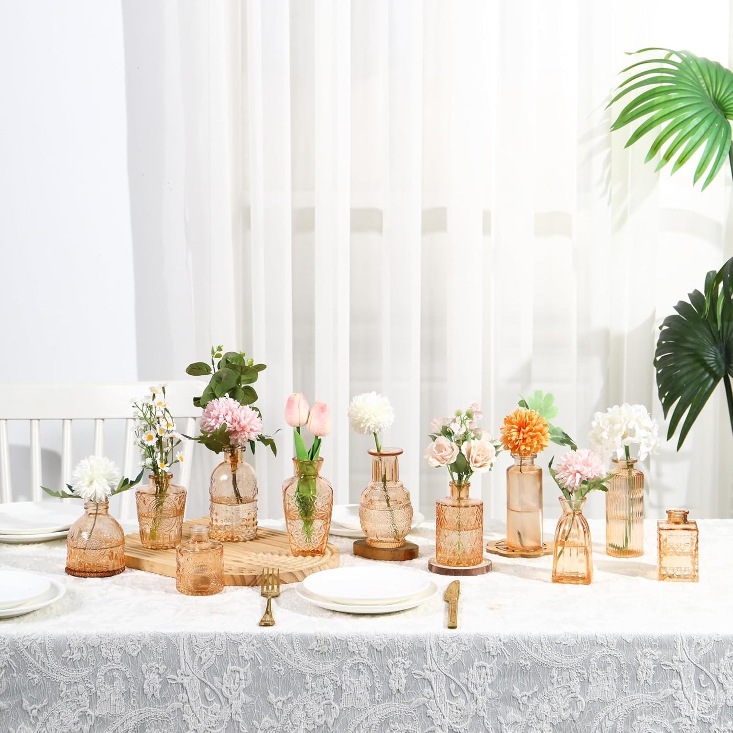 Bud Vases in Bulk 30, Glass Vases for Centerpieces, Small Vases for Flowers, Mini Vintage Vase, Small Flower Vase for Centerpieces, Amber Bud Vases for Wedding Table Decor