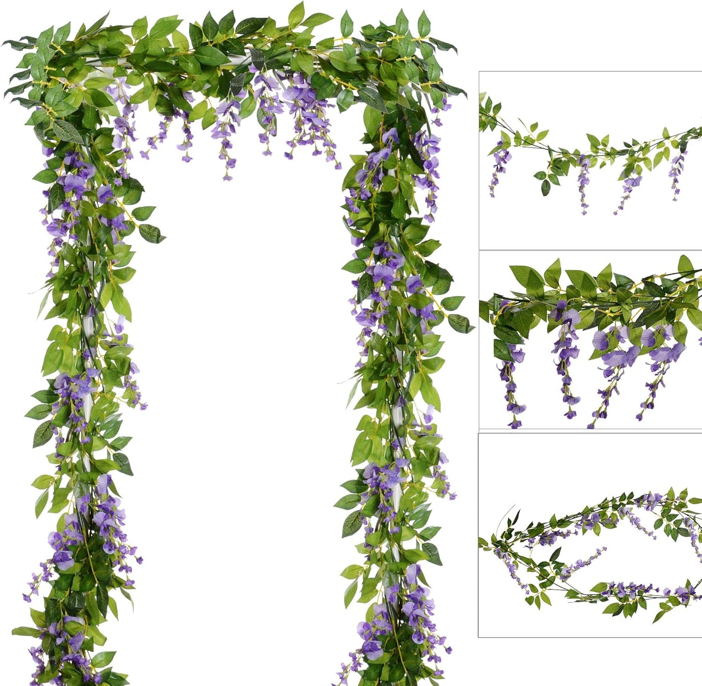 DearHouse 4Pcs 6.6Ft/Piece Artificial Flowers Silk Wisteria Garland Artificial Wisteria Vine Rattan Silk Hanging Flower for Home Garden Outdoor Ceremony Wedding Arch Floral Decor(Light Purple)