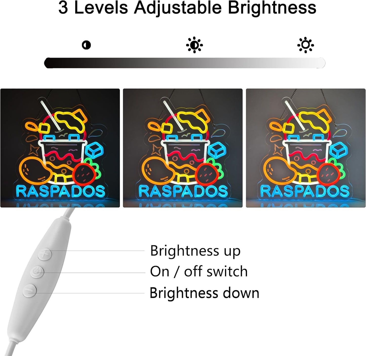 CNBEYOUNG Raspados Neon Sign, Neon Lights Hanging Wall Art Decoration for Mexican Restaurants Shop Bar Food Truck Kitchen Party Home Decor, USB - Driven, Super Bright & Adjustable,13.78x 12.6inches