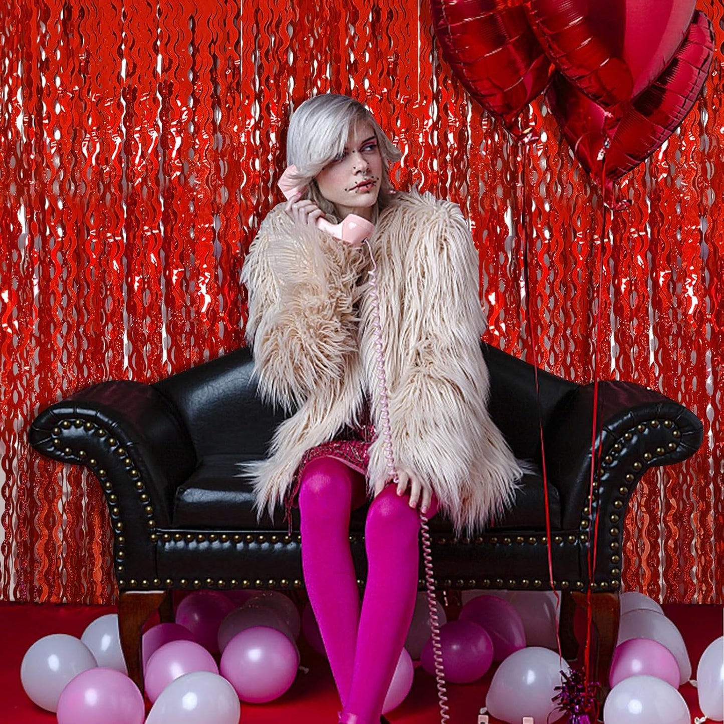 Red Tinsel Foil Fringe Curtains Wavy Backdrop for Parties Sparkle Metallic Wavy Foil Fringe Backdrop Curtain for Party Decorations Photo Booth Props Birthday Graduation Wedding Valentines Decor