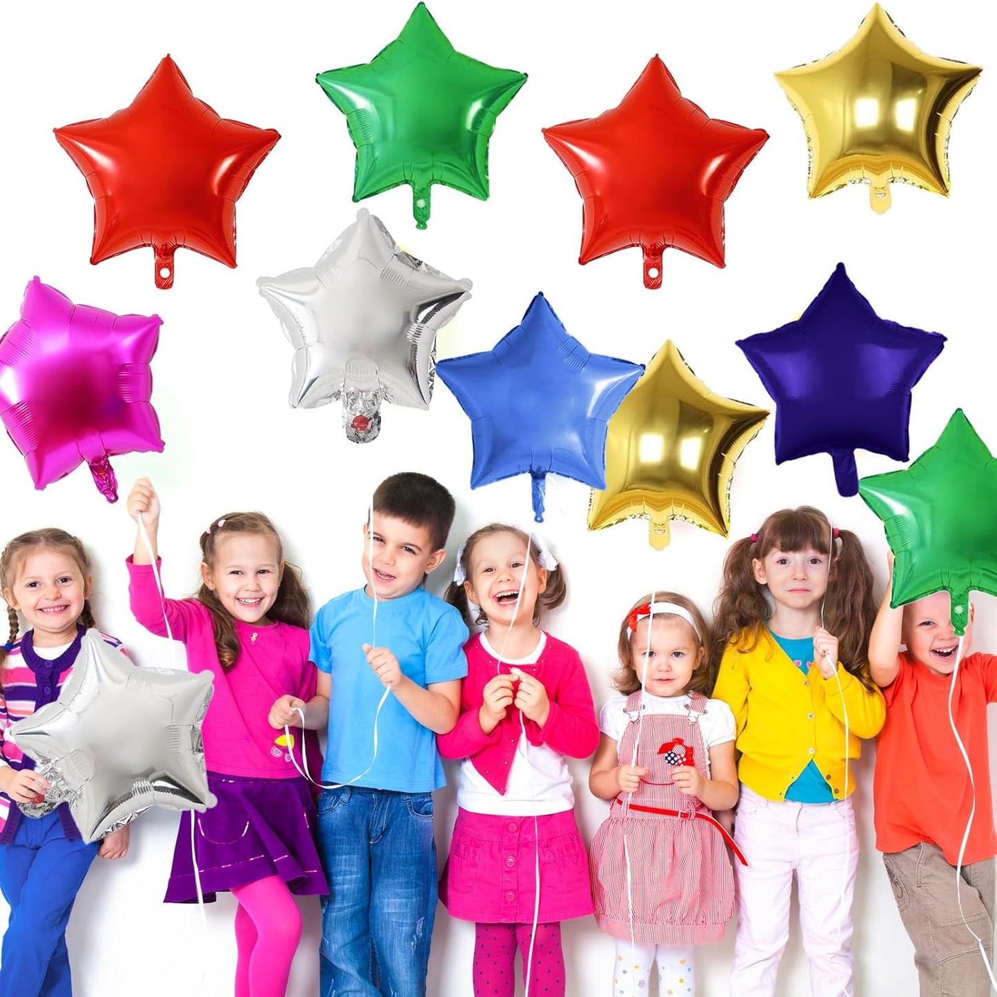 Colorful Star Foil Balloons, 18 Inch 14 Pcs Mixed Stars Shape Mylar Helium Balloons, Pentagram Aluminum Set for Birthday Baby Shower Rainbow Party