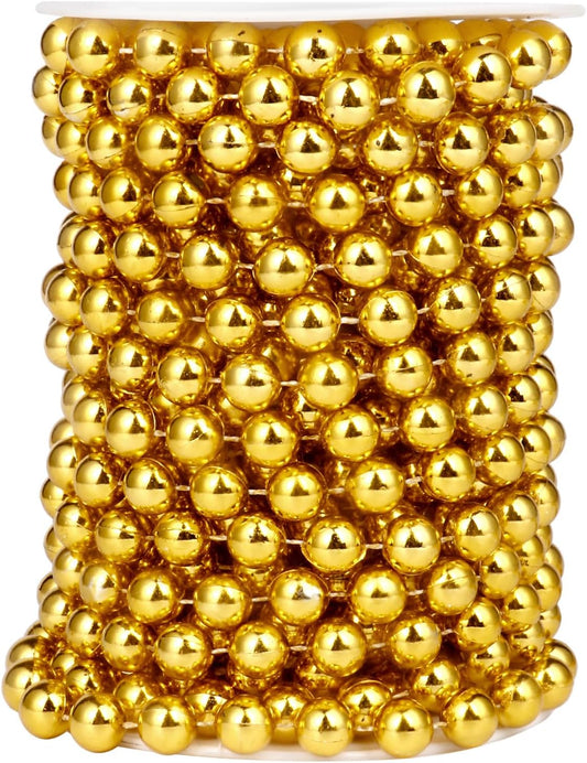 [33 Feet] Gold Pearl Beads Garland, 10MM 11 Yards Gold Faux Pearl Beads String Roll Bulk for DIY Craft Christmas Tree Wedding Party Decoration