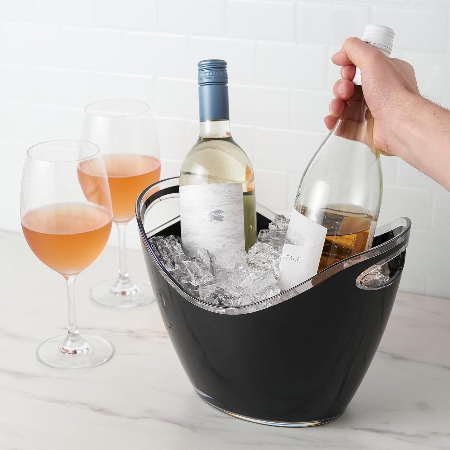 True Modern Wine & Champagne Bucket | Black Ice Beverage Tub - Indoor & Outdoor Great for Parties - 2 Bottles Capacity Champagne & Wine Chiller - 10.5" x 8.25" x 7.75"