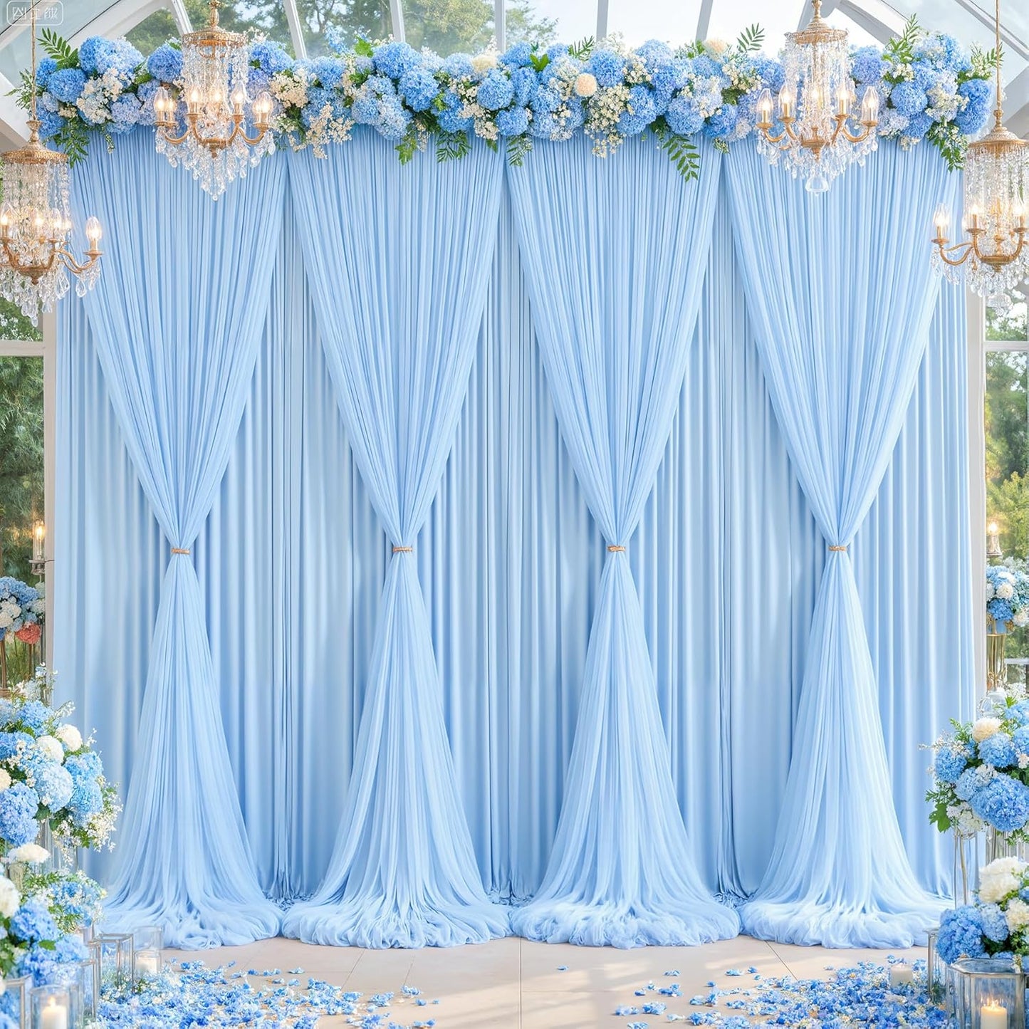 Baby Blue Tulle Backdrop Curtain for Parties Wedding,5ft x 10ft Wrinkle Free Curtain Backdrop,2 Layer Drapes for Backdrop,Polyester Back Drop for Bridal Shower Birthday Baby Shower Photography