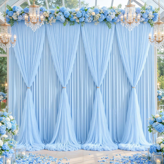 Baby Blue Tulle Backdrop Curtain for Parties Wedding,10ft x 10ft Wrinkle Free Curtain Backdrop,2 Layer Drapes for Backdrop,Polyester Back Drop for Bridal Shower Birthday Baby Shower Photography