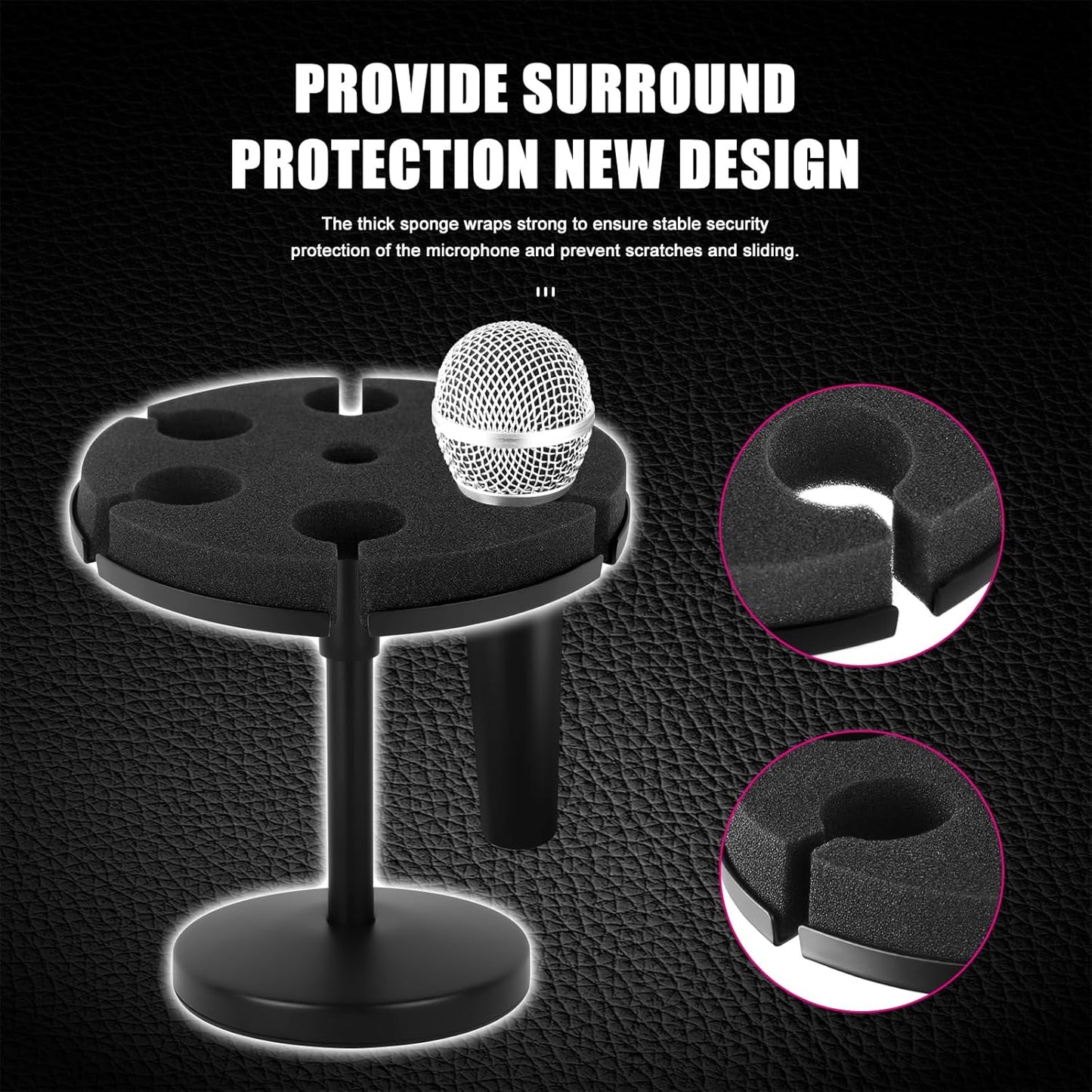 Multi Microphone Holder, Wired and Wireless Mic Holder for Stand, Hold Up to 6 Microphones, Aluminum, Black with stand (Desk)
