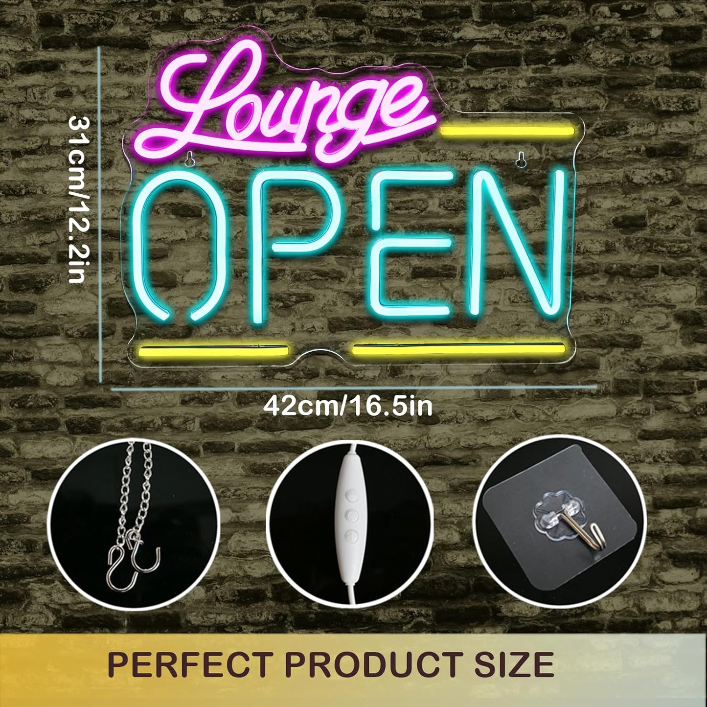 Lounge Open Neon Signs,Bright Led Light, Dimmable, for Business Walls, Shop Coffee, Salon Hotel Store 16.5'' * 12.2'' (USB Powered)